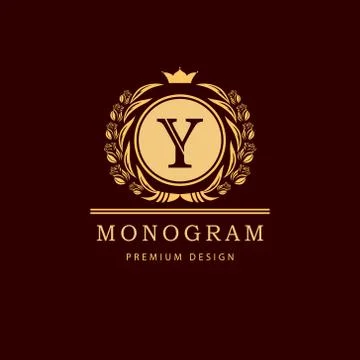 Monogram design template. Elegant line art logo Y Illustrazione stock
