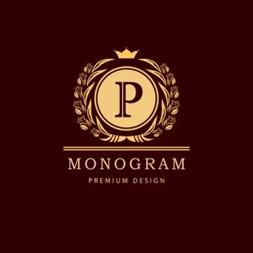 Monogram design template. Elegant line art logo P Stock-Illustration