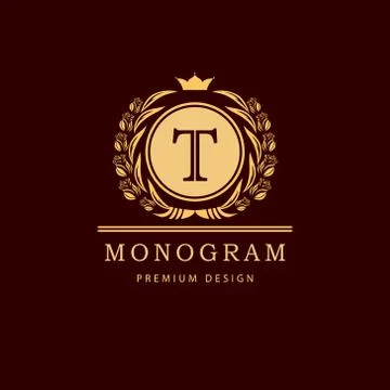 Monogram design template. Elegant line art logo T Stock-Illustration