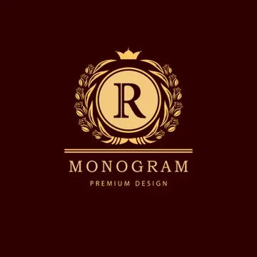 Monogram design template. Elegant line art logo R Stock-Illustration