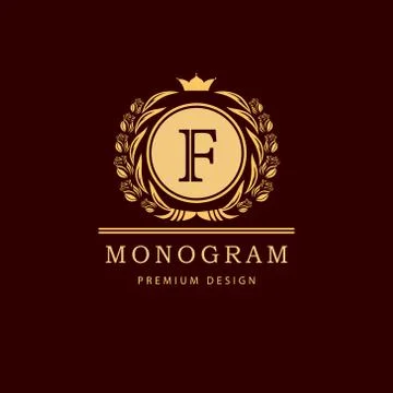 Monogram design template. Elegant line art logo F Stock-Illustration