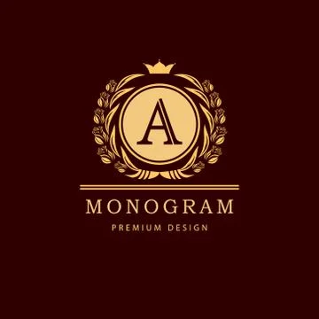 Monogram design template. Elegant line art logo A 스톡 일러스트