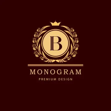 Monogram design template. Elegant line art logo B Stock Illustration