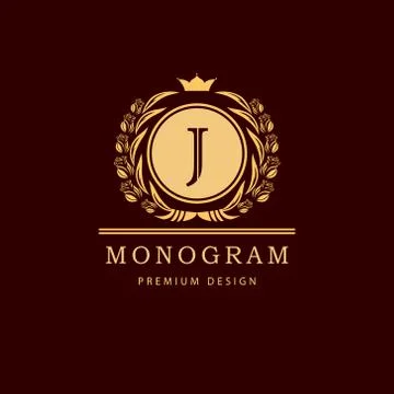 Monogram design template. Elegant line art logo J Stock Illustration