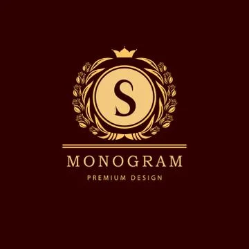 Monogram design template. Elegant line art logo S Stock Illustration