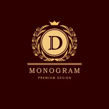 Monogram design template. Elegant line art logo D Stock-Illustration