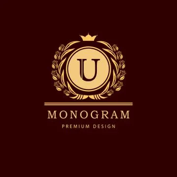 Monogram design template. Elegant line art logo U Stock-Illustration