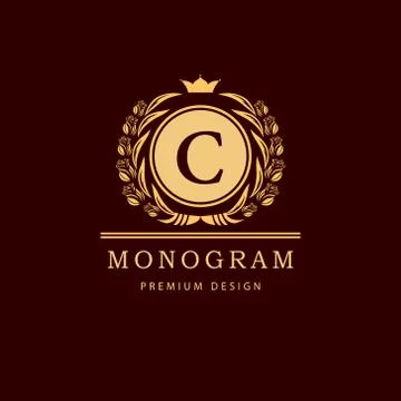 Monogram design template. Elegant line art logo C Stock-Illustration