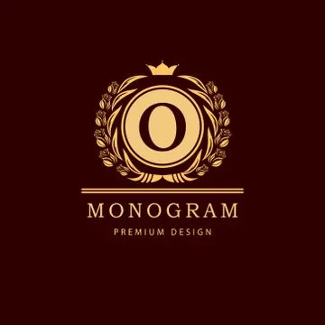 Monogram design template. Elegant line art logo O Stock Illustration