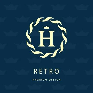 Monogram design template. Elegant line art logo H Stock-Illustration