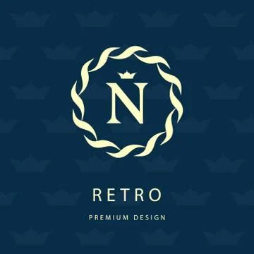 Monogram design template. Elegant line art logo N Stock-Illustration
