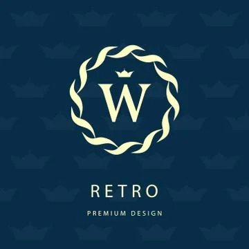 Monogram design template. Elegant line art logo W Stock-Illustration