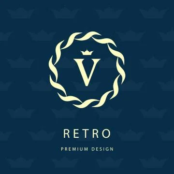 Monogram design template. Elegant line art logo V Stock-Illustration
