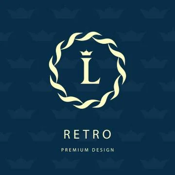Monogram design template. Elegant line art logo L 스톡 일러스트