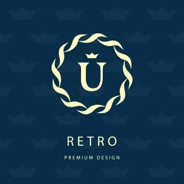 Monogram design template. Elegant line art logo U Stock-Illustration