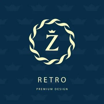 Monogram design template. Elegant line art logo Z Illustrazione stock