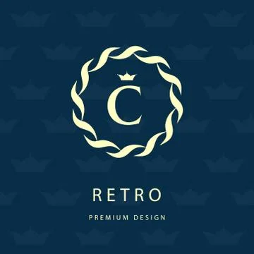 Monogram design template. Elegant line art logo C Stock-Illustration