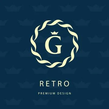 Monogram design template. Elegant line art logo G Stock-Illustration