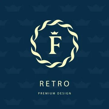 Monogram design template. Elegant line art logo F Stock-Illustration