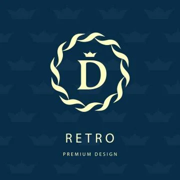 Monogram design template. Elegant line art logo D Stock Illustration