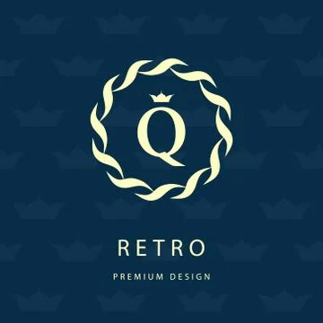 Monogram design template. Elegant line art logo Q Stock-Illustration