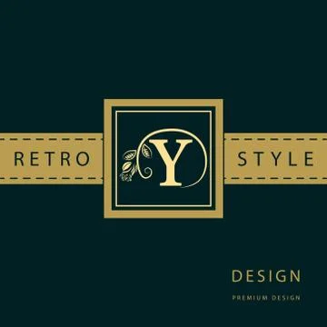 Monogram design template. Elegant line art logo Y Stock Illustration