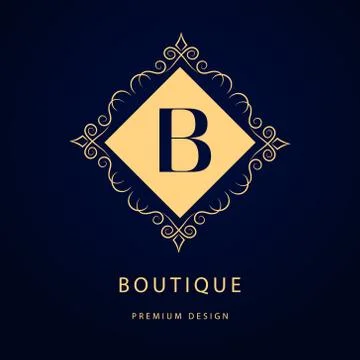 Monogram design template. Elegant line art logo B Stock Illustration