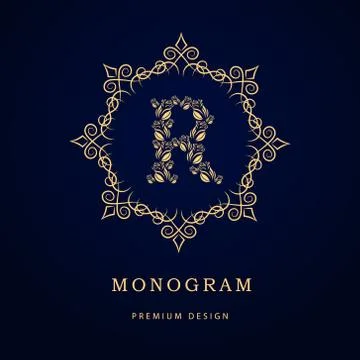 Monogram design template. Elegant line art logo R Stock-Illustration