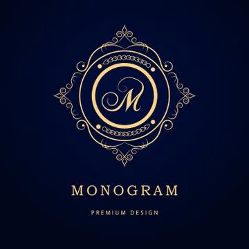 Monogram design template. Elegant line art logo M Stock-Illustration