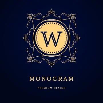 Monogram design template. Elegant line art logo W Stock-Illustration