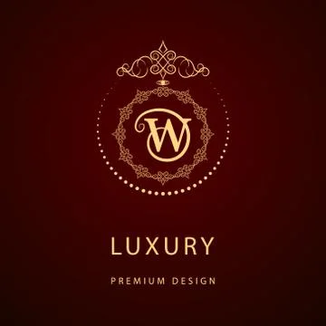Monogram design template. Elegant line art logo W Illustrazione stock