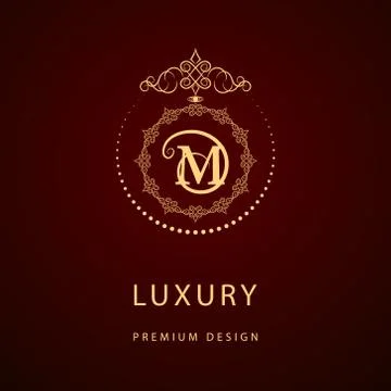 Monogram design template. Elegant line art logo M 스톡 일러스트
