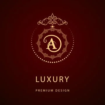 Monogram design template. Elegant line art logo A Illustrazione stock