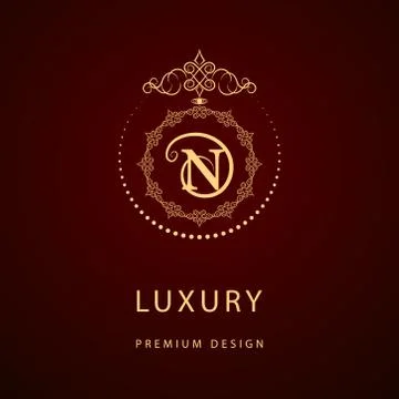Monogram design template. Elegant line art logo N 스톡 일러스트