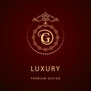 Monogram design template. Elegant line art logo G Stock-Illustration