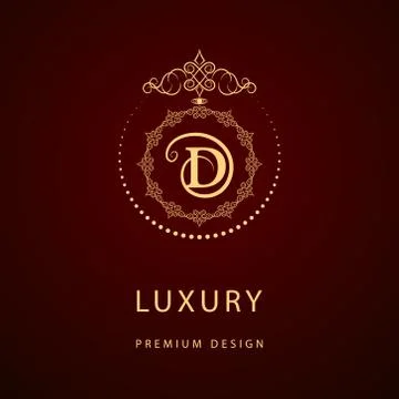 Monogram design template. Elegant line art logo D 库存插图