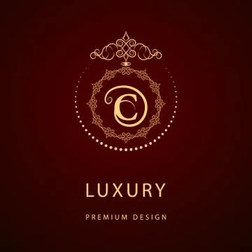 Monogram design template. Elegant line art logo C Stock-Illustration