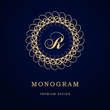 Monogram design template. Elegant line art logo R 스톡 일러스트