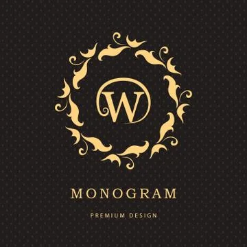 Monogram design template. Elegant line art logo W Stock Illustration