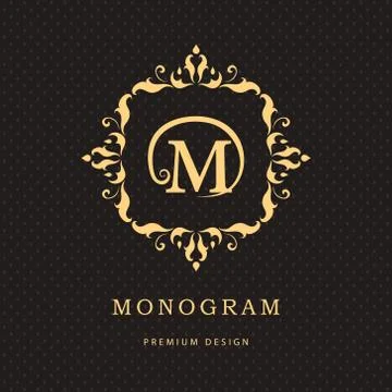 Monogram design template. Elegant line art logo M Stock Illustration
