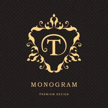 Monogram design template. Elegant line art logo T Stock-Illustration