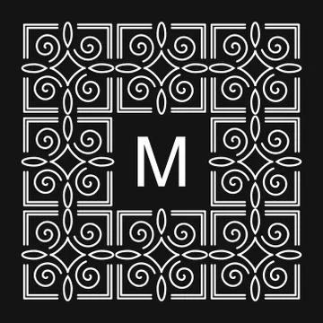 Monogram design template. Elegant line art logo M Stock Illustration