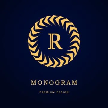 Monogram design template. Elegant line art logo R Stock-Illustration