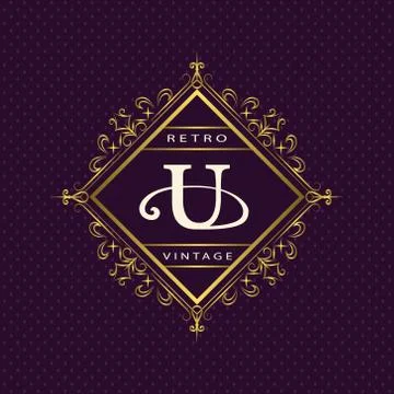 Monogram design template. Elegant logo sing U Stock Illustration