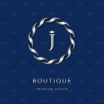 Monogram design template. Silver line art logo J Stock-Illustration