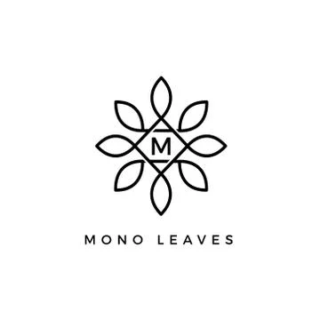 Monogram Floral Vector Leaves Initial Letter Type M Logo Design Template Prin Stock Illustration