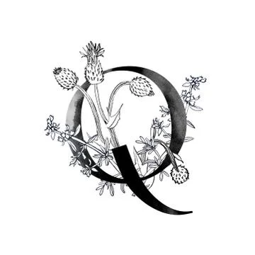 Monogram with flowers Stock Illustration