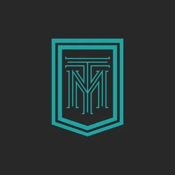 Monogram hipster frame form shield, crest blue and black combination letter T Stock Illustration