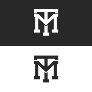Monogram hipster initials TM logo letters set, overlapping two bold letters T Stock Illustration