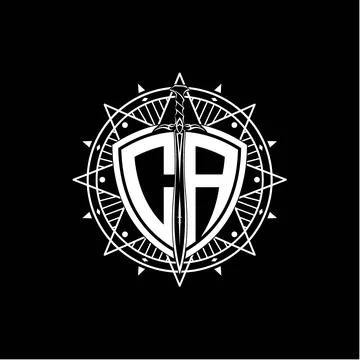 Monogram initial letter CA with shield decorated with star ornament Stock Illustration